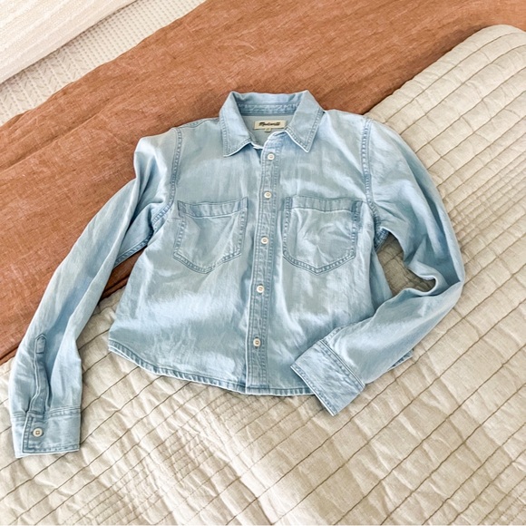 EUC Madewell Cotton Hemp Cropped Denim Button Down in Southrush Wash Size XS - Picture 2 of 5